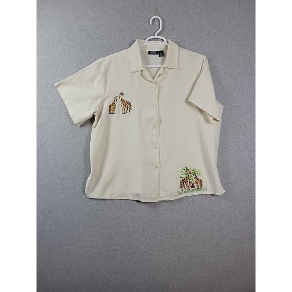 MPH Collection Linen Blend Ivory Embroidered SS Button Up Shirt Women's Plus 3X - Picture 1 of 12